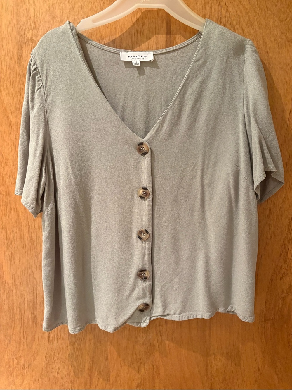 Sage Green Button-Front V-Neck Top